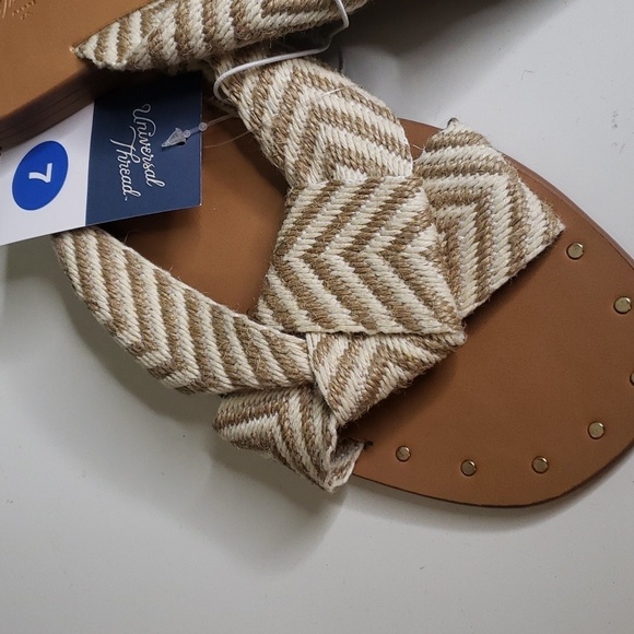 WOMEN'S Tan Stripe Woven Fabric Studded Bottom Sandals Universal Thread - Picture 4 of 7